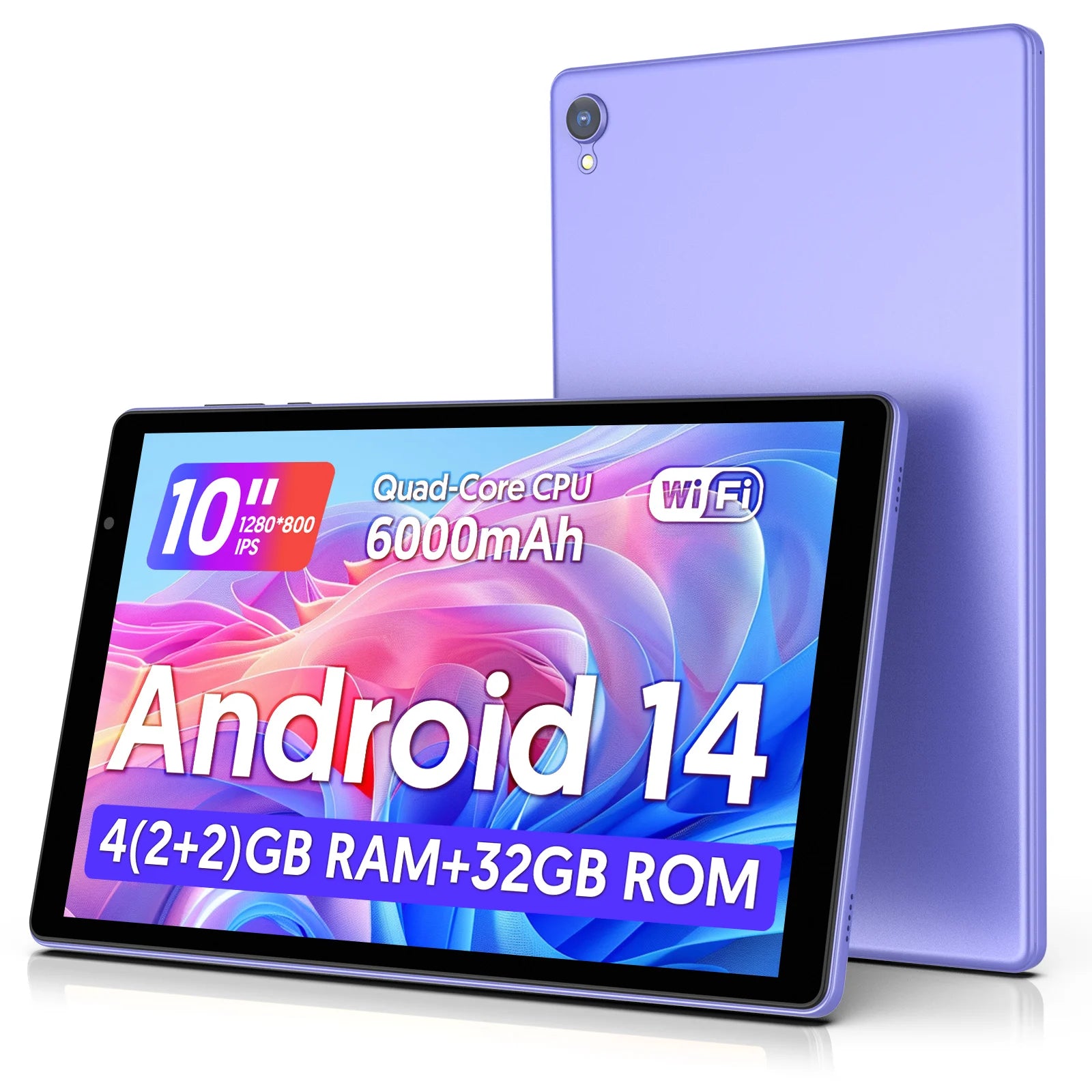 Latest Android 14 Tablet, 10-inch Tablet, Quad-core Processor, 5G WiFi, 4GB ROM + 32GB RAM, 1280*800 Resolution, 8000mAh Battery