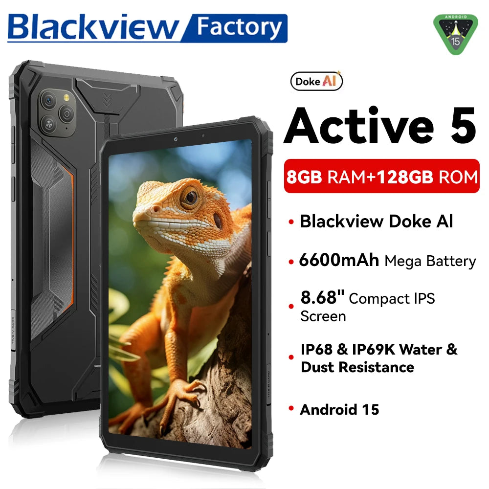 2025 Blackview Active 5 8.68'' Rugged Tablet PC Unisoc T615 Octa Core 8GB+128GB Telephone Smartphone 6600mAh Tablets Android 15