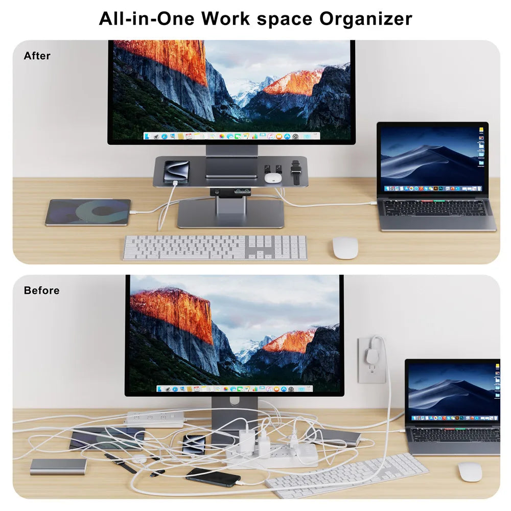 Factory Custom Logo Box Desktop Aluminum Metal Auto Adjustable RGB Lights Computer Laptop Monitor Stand Riser USB