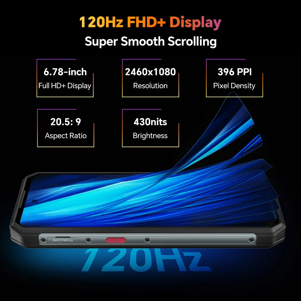 Oukitel WP21 Ultra Rugged Phone 12GB 256GB 6.78' FHD+ 9800mAh 12GB 256GB Cell Phone 64MP G99 120 Hz Mobile Phone 66W Smartphone