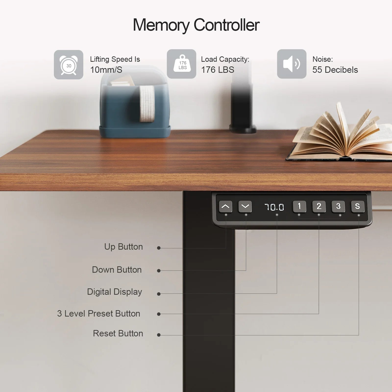 Standing Desk w/ 2 Adjustable Monitor Shelves,Electric Stand Up Desk with Memory Controller & Adjustable Height