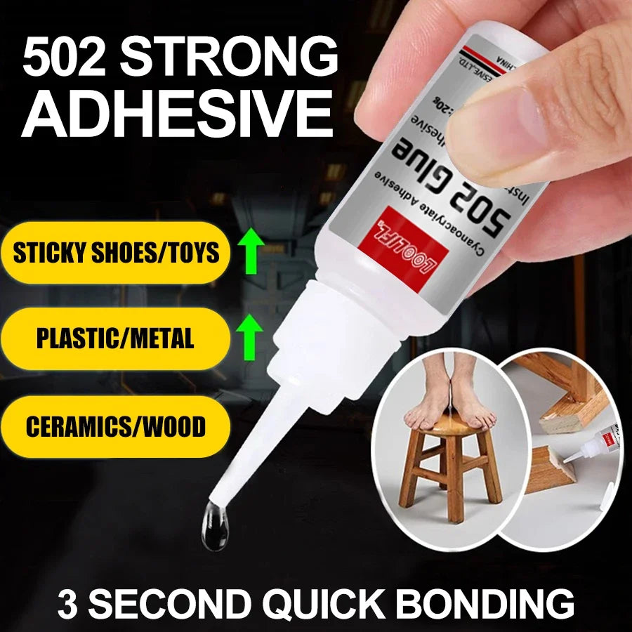 Hot Sell1-2pcs 502 Super Glue Instant Quick-drying Cyanoacrylate Adhesive Leather Rubber Wood Metal Strong Bond Liquid Glue Tool