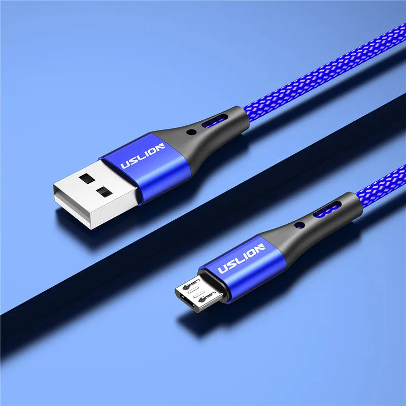 USLION 3A Micro USB Cable Fast Charging for Samsung Xiaomi Huawei Realme OPPO Android Mobile Phone USB Data Wire Cord 0.5/1/2/3M
