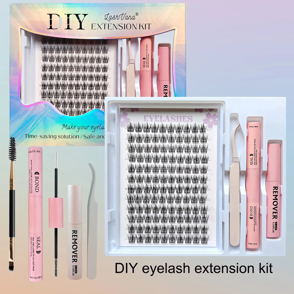 Lashes Clusters Set Extensions Kit Fake eyelashes Mix Lash Clusters with Lash Bond Seal and Lash Applicator Tool Makeup