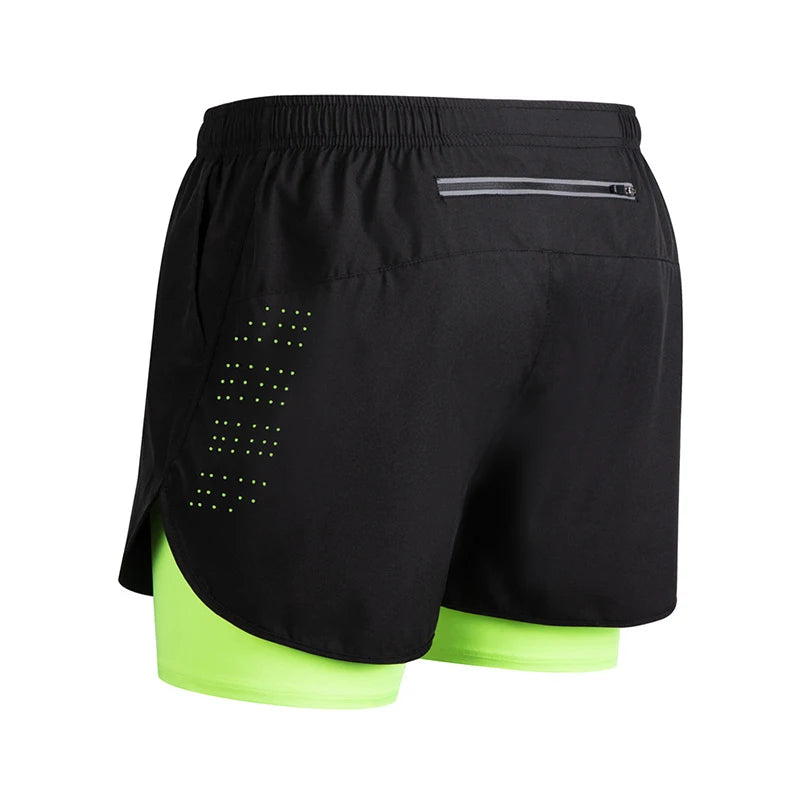 Men's Running Shorts Quick-drying Fitness Black Double Layer Shorts Men New Sport Workout Training Bodybuilding Short Pants