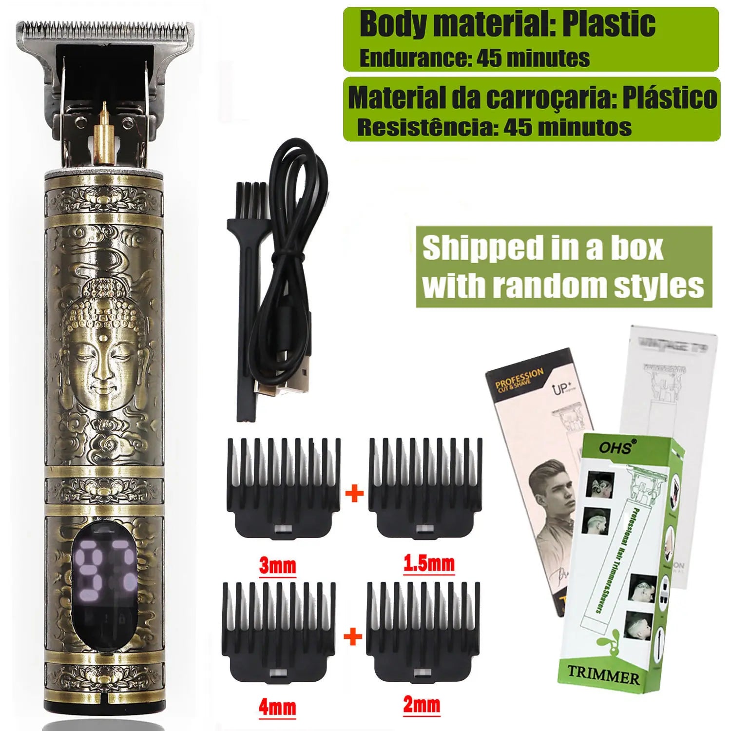 T9 HairClipper Beard Shaving Body Hair Trimmer Clippers Electric Machine Men Haircut Machine 0mm Barber ShaverDragon Carved