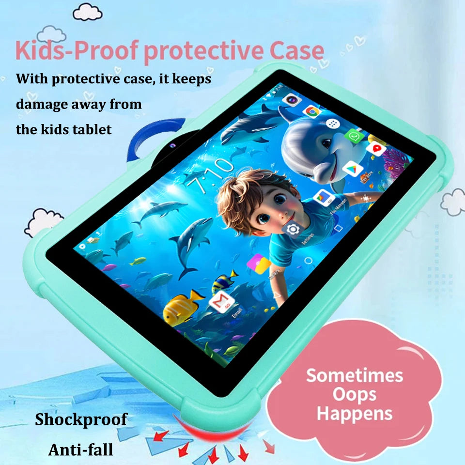 7 inch Kids Tablet PC Android 14.0 Children Learning Tablets 4GB+128GB 5G WiFi Parental Control Dual Camera Best Christmas Gifts