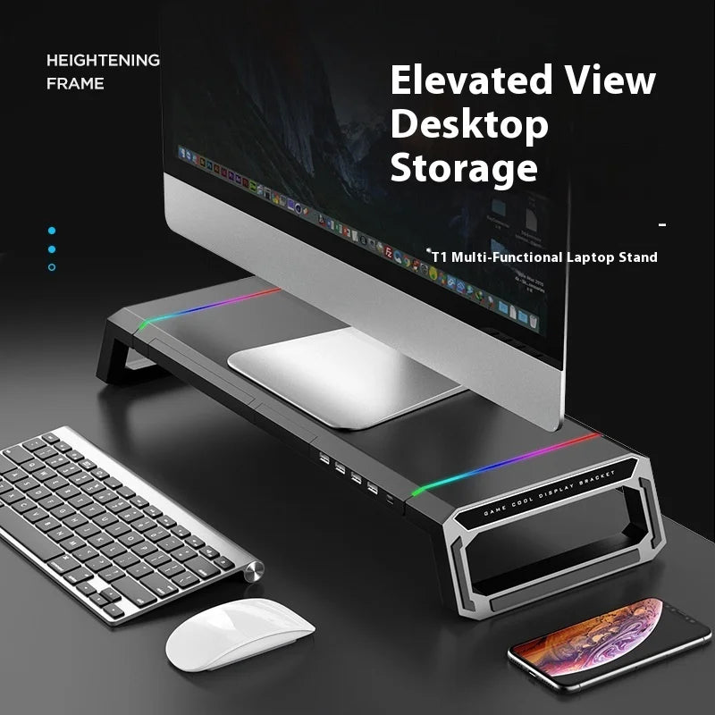 IceKing T1 Multi-Function All-In-One Monitor Stand Rgb Mouse Pad Laptop Riser Holder For Computer Accessories Office Equipment