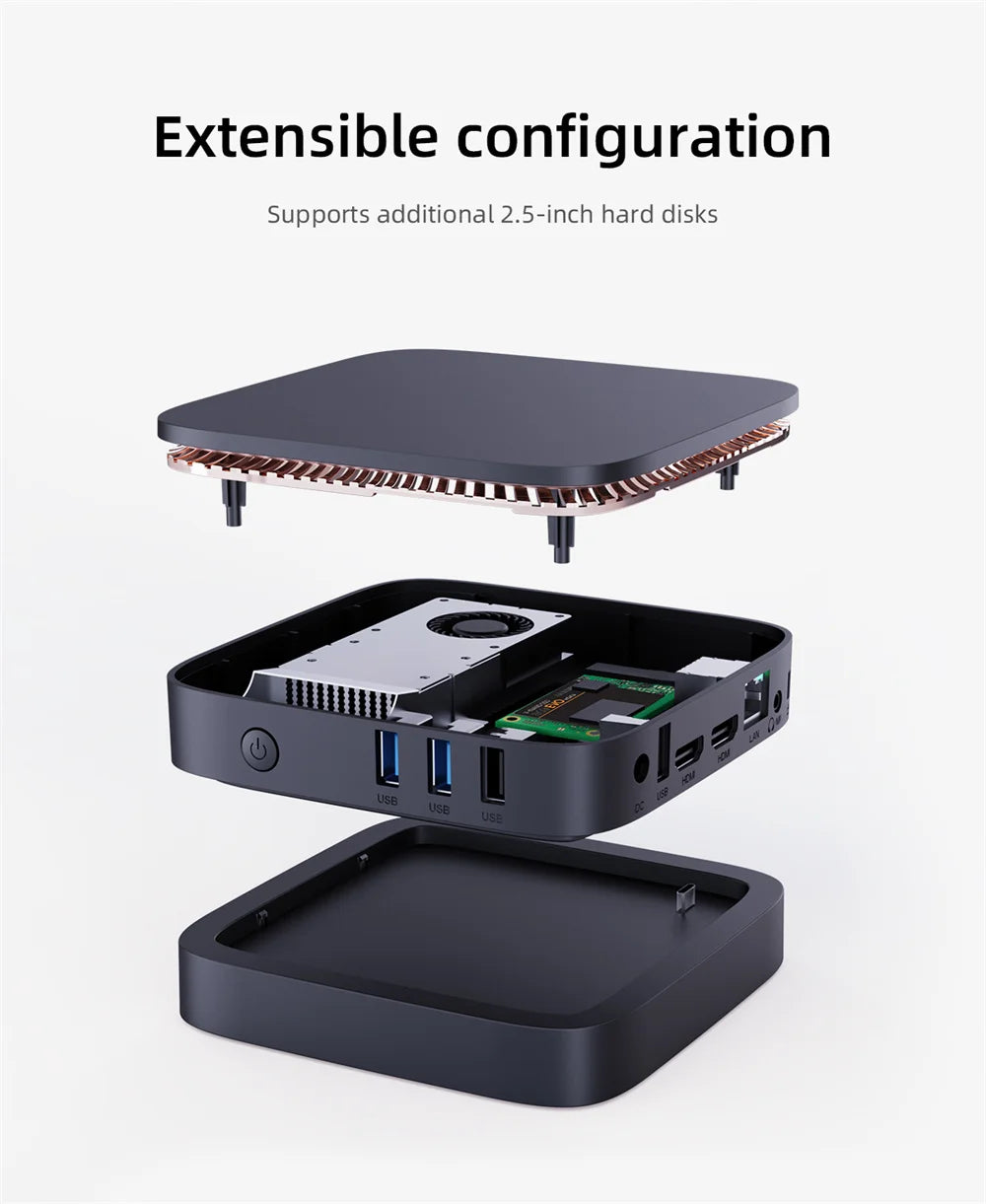 Ranboda Mini office computer mini pcs N5105 8GB M.2 SATA 128GB/256GB Support 4K 60Hz Dual HD-MI LAN Mini PC for Business