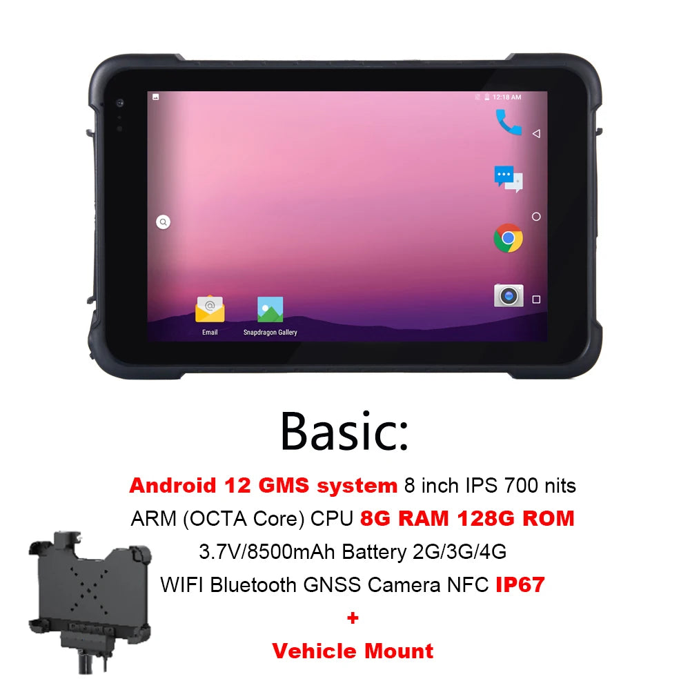 Android Rugged Tablet 8 Inch 4G LTE 8GB RAM 128GB ROM 2D Scanner Google Play IP67 Industrial Waterproof Tablet PC
