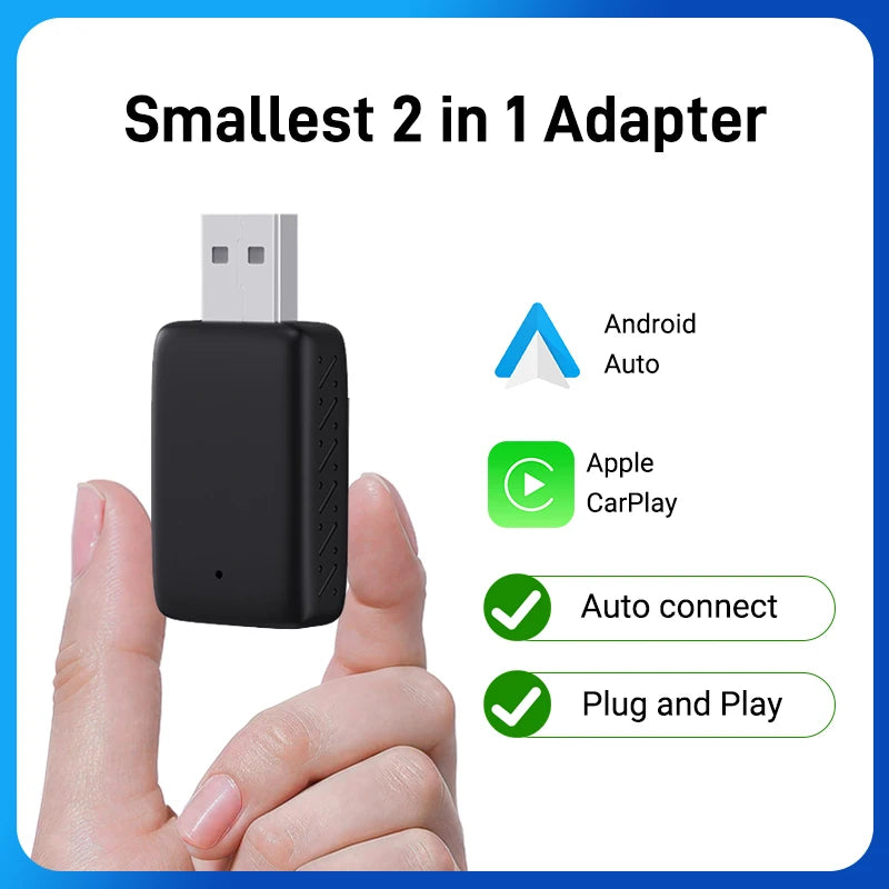 NEW 2in1 Mini  Wireless Carplay Adapter And Android Auto Wireless Adapter  Wired to Wireless Plug And Play  For 99% OEM Cars