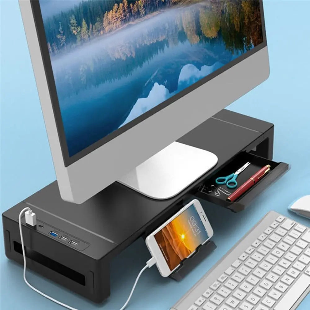 RGB Lights Monitor Stand Riser with USB Foldable USB 3.0 & 2.0 Hub Laptop Holder Phone Holder Adjustable Length