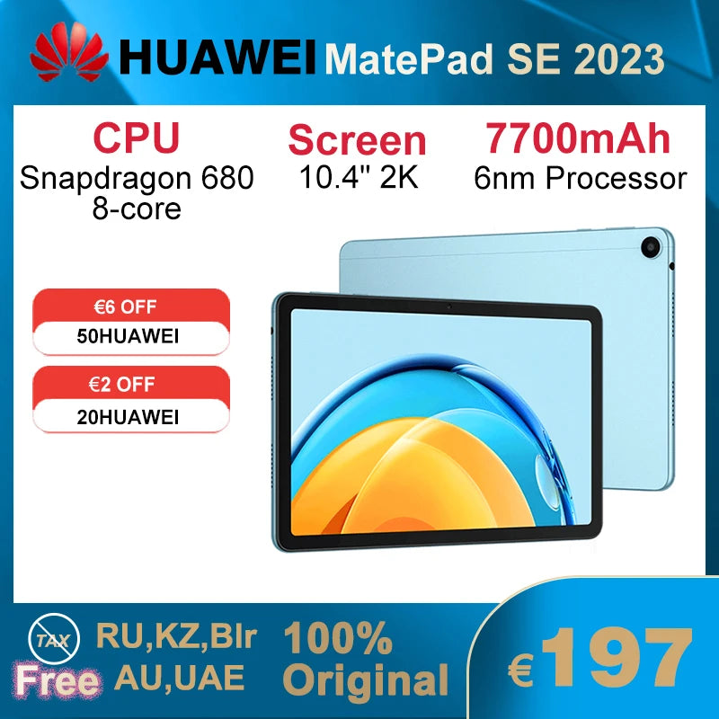 2023 WiFi/LTE HUAWEI MatePad SE 10.4 Inch 2K Tablet 6GB/8GB 128GB CPU Snapdragon 680 HarmonyOS 3 7700mAh