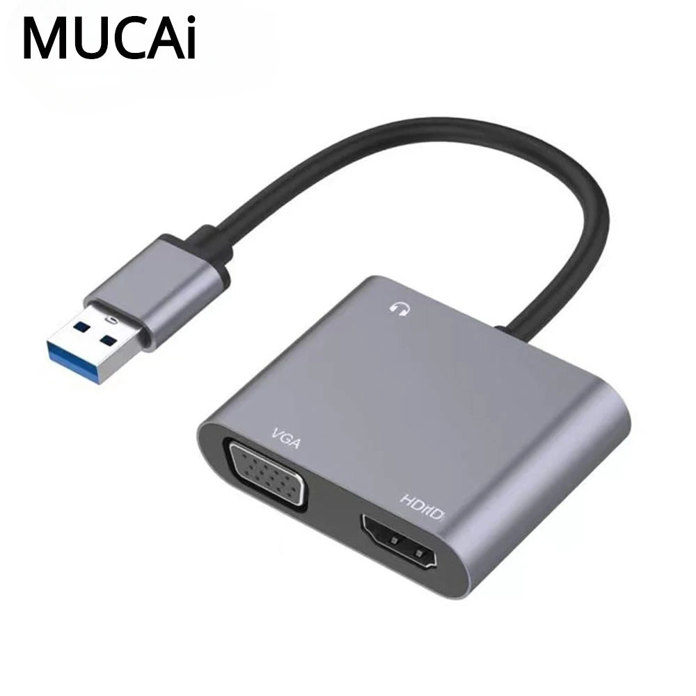 USB to HDMI-compatible VGA Adapter 1920*1080P Dual Output Multi-Display Converter For Mac OS Windows 7/8/10/11 Laptop Computer