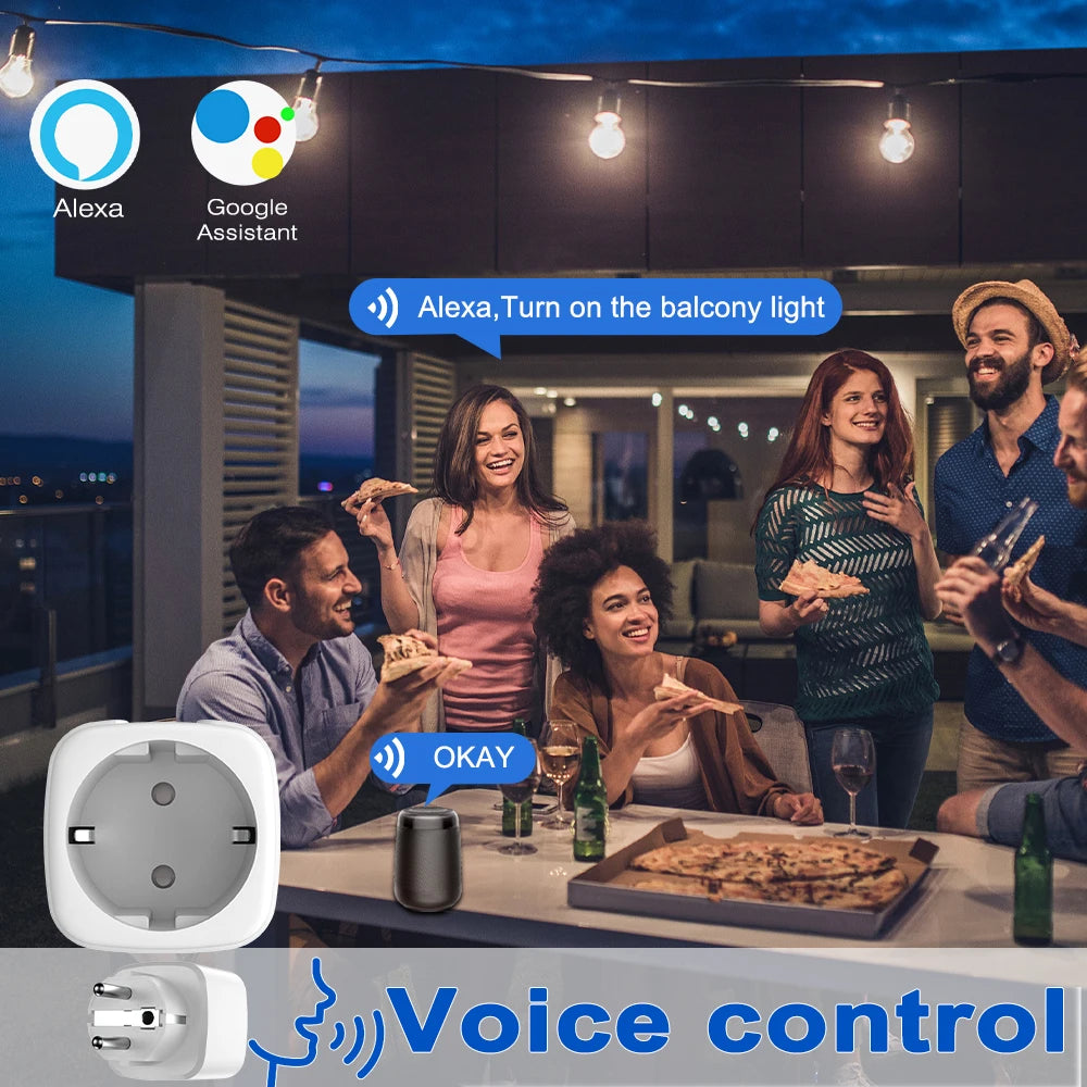 SIXWGH Smart Home Socket WiFi 16A/20A EU Socket Tuya Remote Control Timer Power Monitor Supports Voice Google Home Alexa