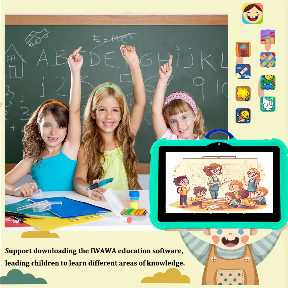 7 inch Kids Tablet PC Android 14.0 Children Learning Tablets 4GB+128GB 5G WiFi Parental Control Dual Camera Best Christmas Gifts