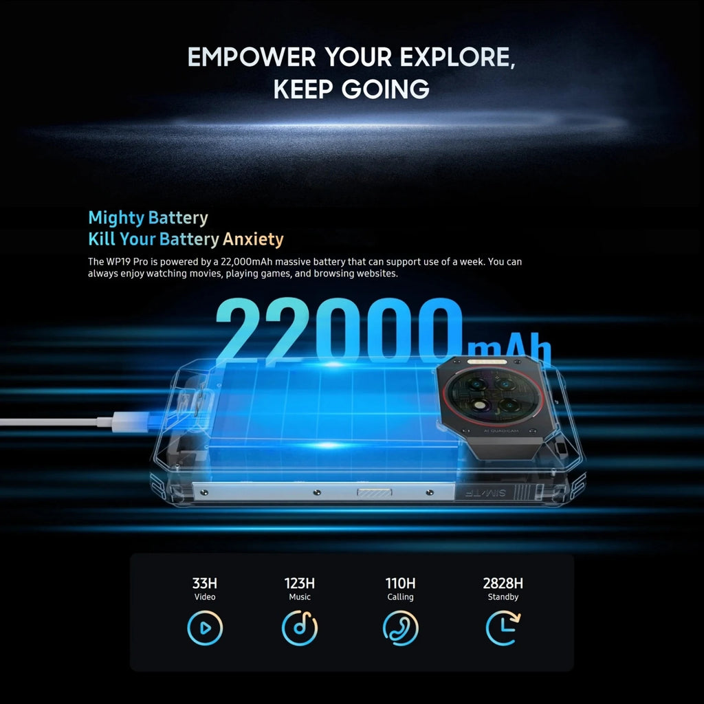 Oukitel WP19 Pro Rugged Smartphone 6.8" FHD+ Display 22000mAh Android 13 Helio G99 8GB+256GB 64MP Camera 33W NFC 4G Cellphone