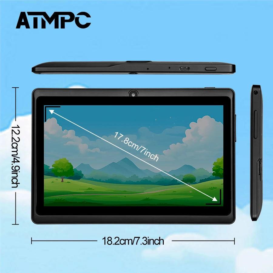 ATMPC 7 Inch Tablet, Android 11, 3GB RAM+32GB ROM Tablet PC Quad Core Processor, HD IPS Display, Dual Camera, WiFi 128GB Expand