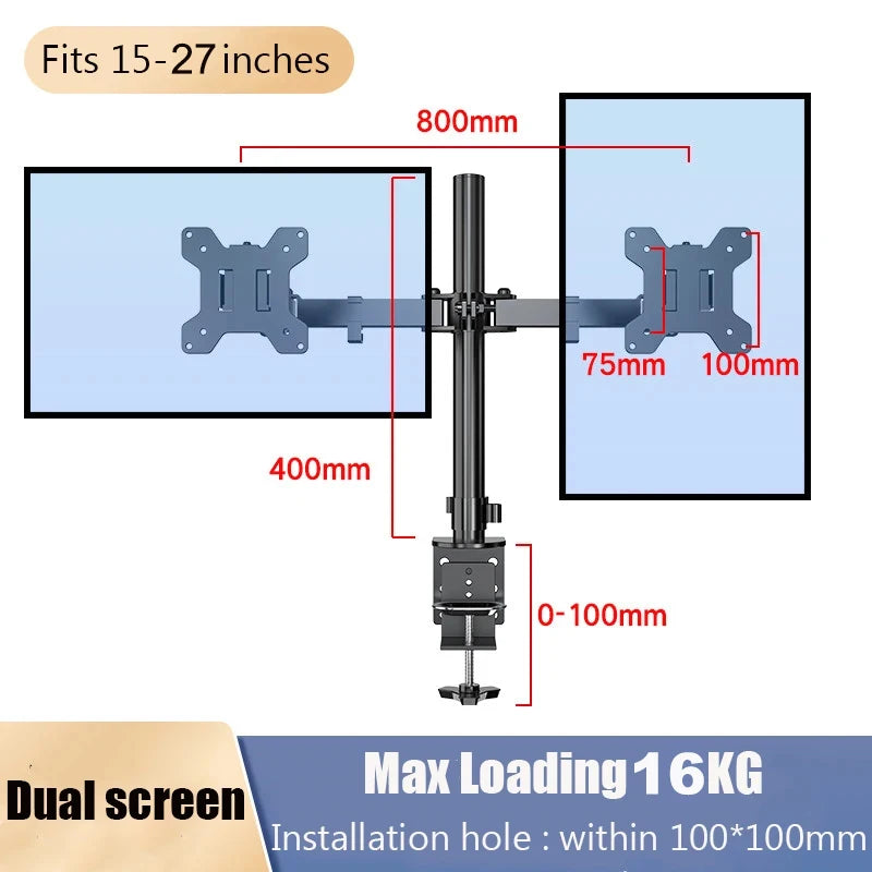 Dual Monitor Stand, Holds Screen up to 27inch, Universal Freestanding Monitor Stand Adjustable Height, Tilt, Swivel, Rotation