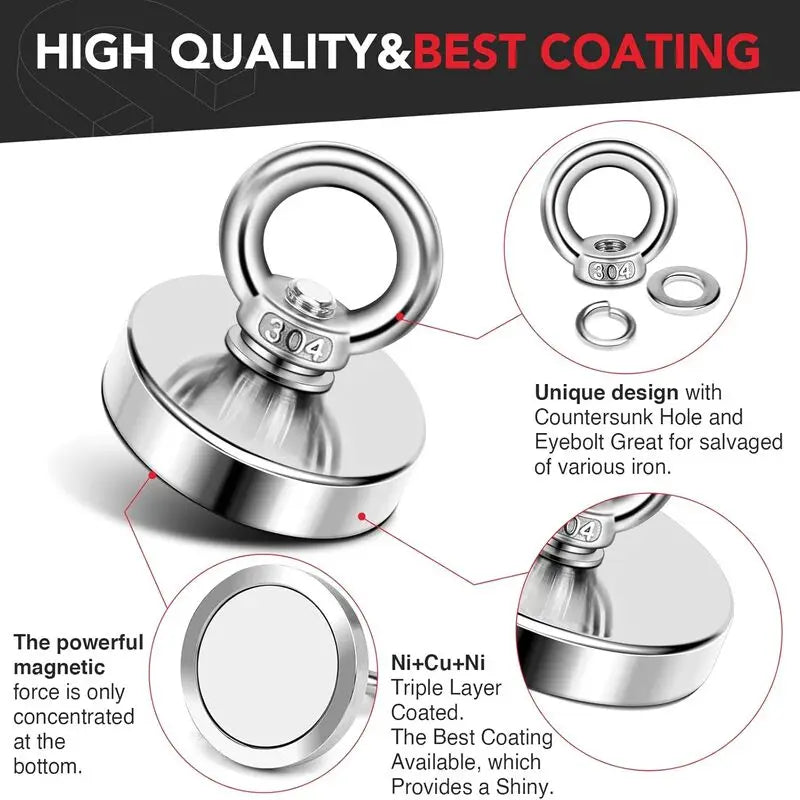 D16~D42mm Strong Suction Salvage Helper, Made of N52 Heavy Rare Earth Material, with Countersunk Hole and Eyebolt Suction metal