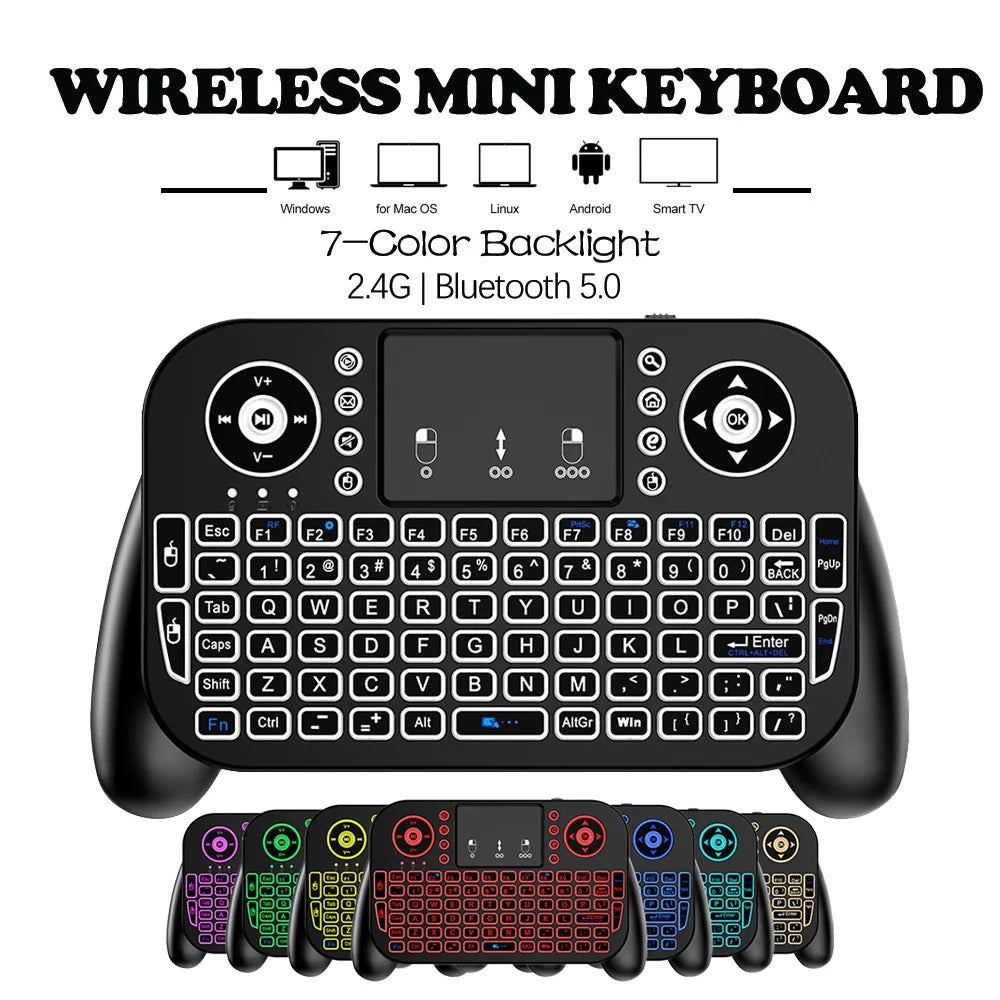 Portable Mini Wireless Keyboard V8 7 Backlit 2.4G Bluetooth Touchpad Air Mouse Remote Control for Android TV Box