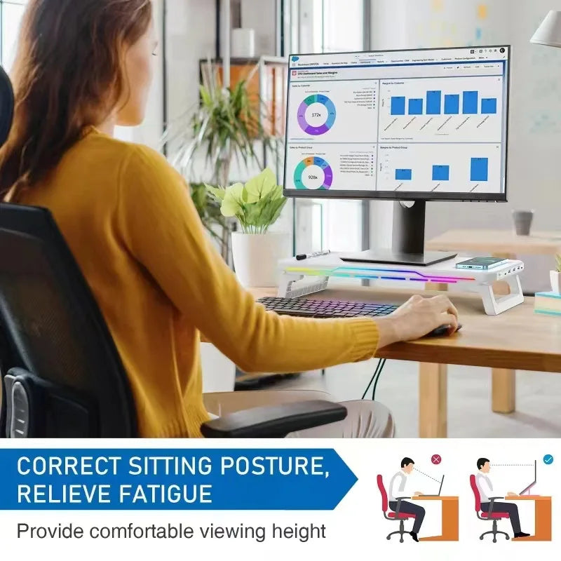 PC Monitor Stand Riser RGB Light With 3 USB 2.0 Hub Desktop Support Monitor Keyboard Mouse Organizer Assembly Tool Included