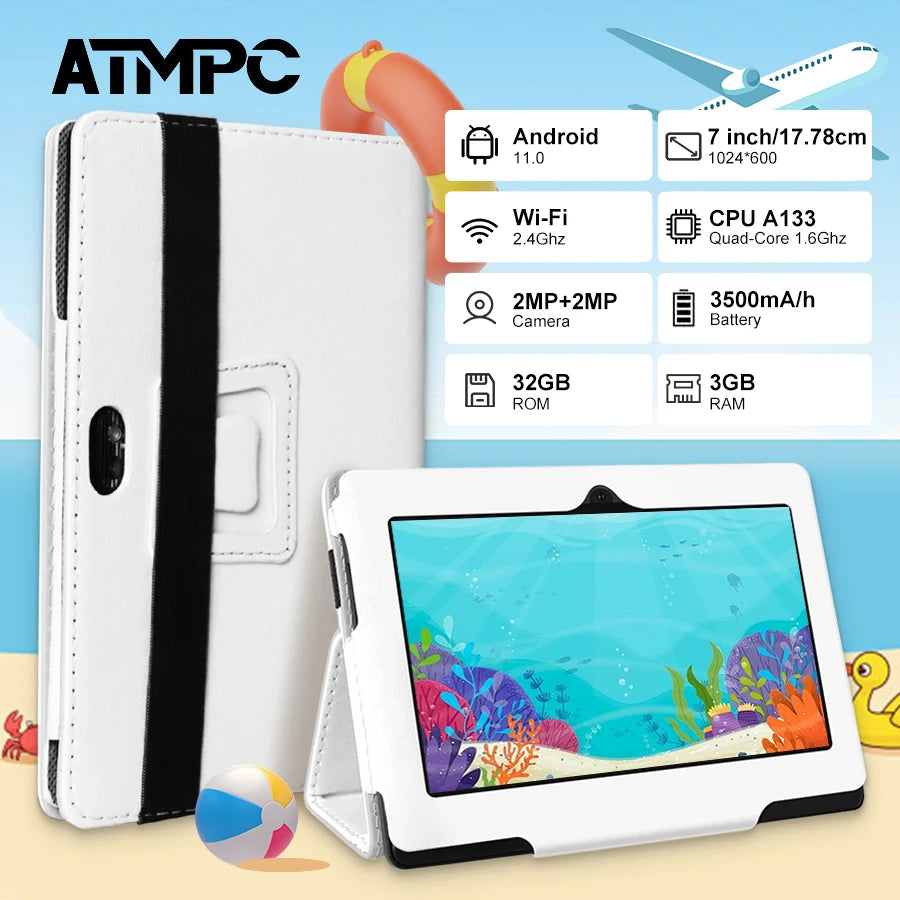 ATMPC 7 Inch Tablet, Android 11, 3GB RAM+32GB ROM Tablet PC Quad Core Processor, HD IPS Display, Dual Camera, WiFi 128GB Expand