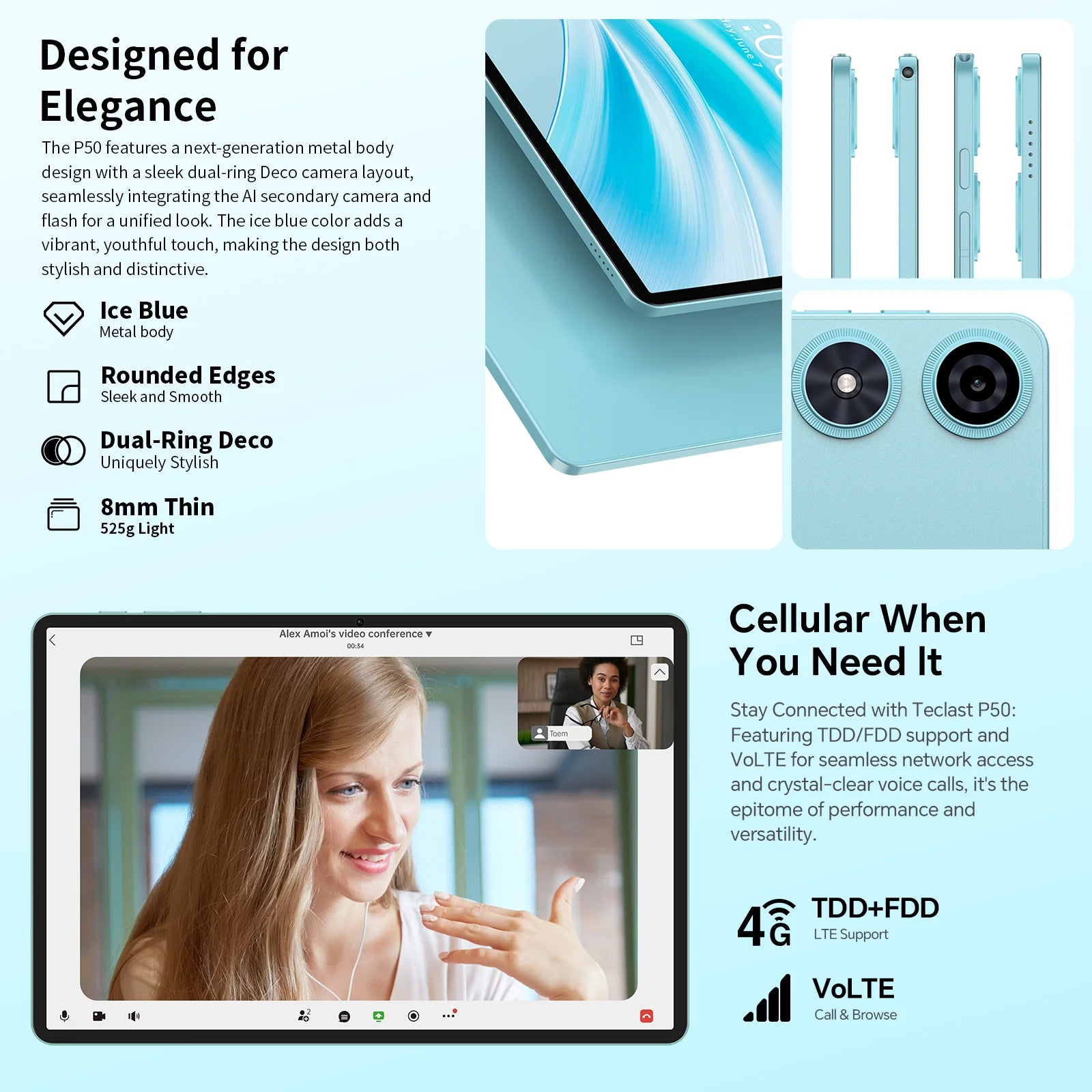 Teclast P50 2025 Tablet Android 15 Max 20GB(8+12GB) RAM 128GB ROM 11 inch 90Hz Display T606 Octa-Core  7000mAh 4G LTE GPS Type-C