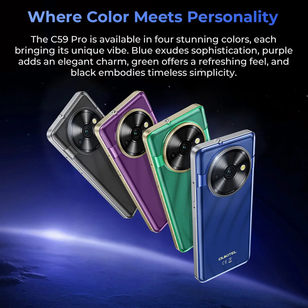 Oukitel C59 PRO smartphone 10000mAh Battery 24GB+256GB 6.88"HD 90Hz Android 15 13.3nm 36mm Powerful Speaker cell phone