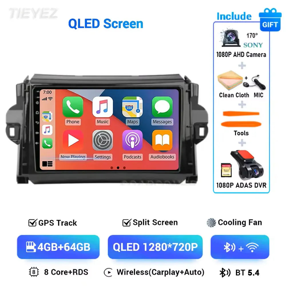 Car Android For Toyota Fortuner 2 SW4 2015-2022 Auto Radio Video Multimedia Player GPS Navigation In-cell QLED Screen 4G 2DIN