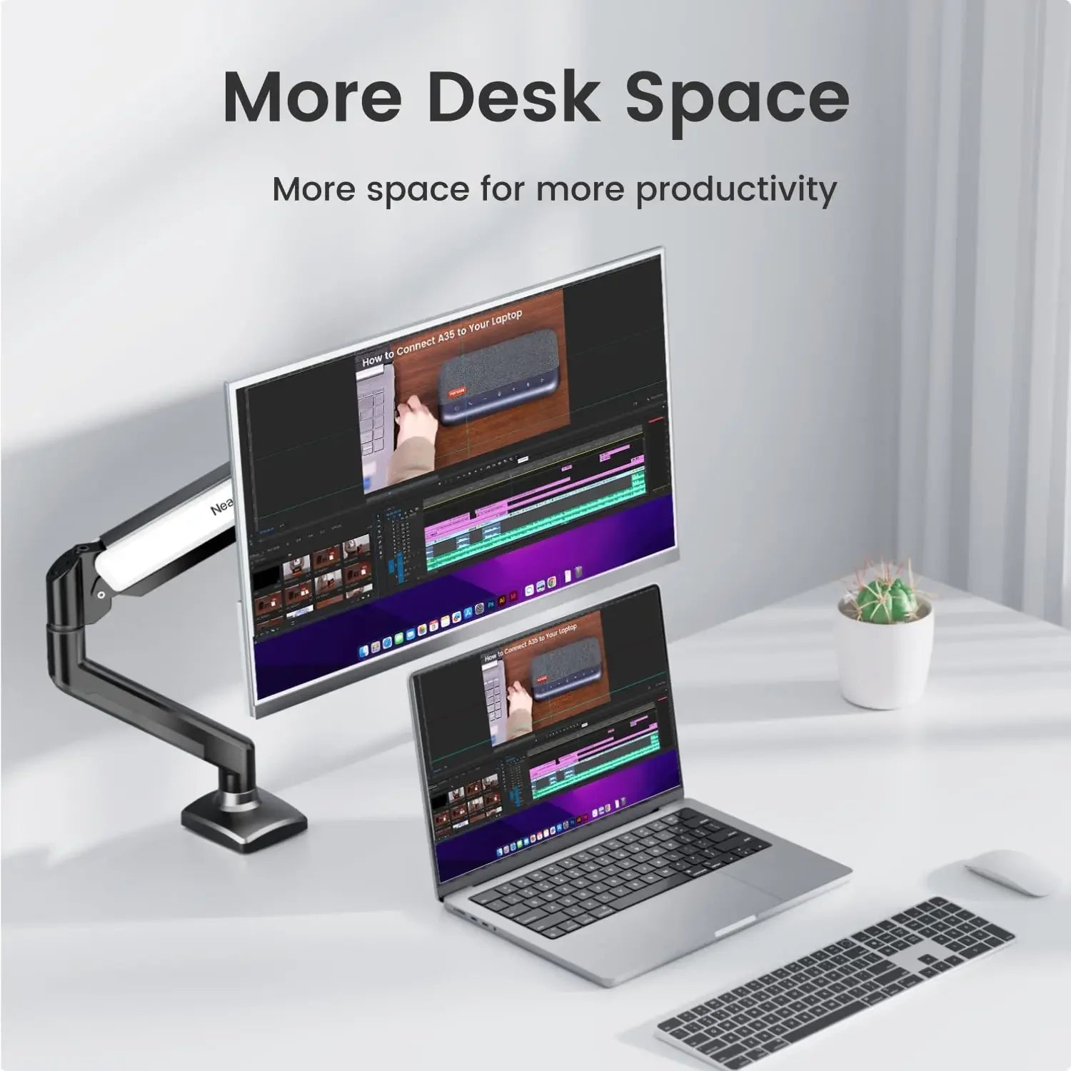 Nearhub MS-001 Monitor Arm Mount Bracket Single Arm,Flexible Adjustment 180° Swivel 360°Rotation Support Monitor Arm Stand