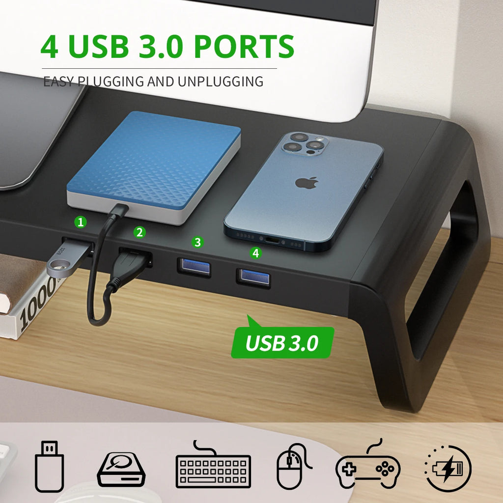 Computer Monitor Stand Desktop Organizer with or without USB3.0 Hub Aluminium PC Screen Laptop Desk Stand Mouse Keyboard Storage