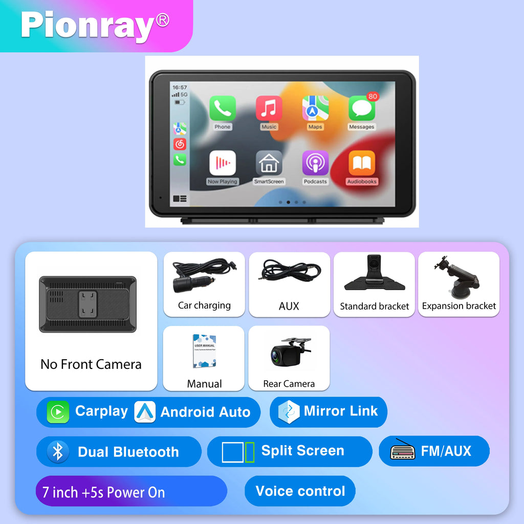Pionray 7/10 inches android auto Universal Portable CarPlay for Car Screen Car Radio Video Wireless Carplay Screen for Apple