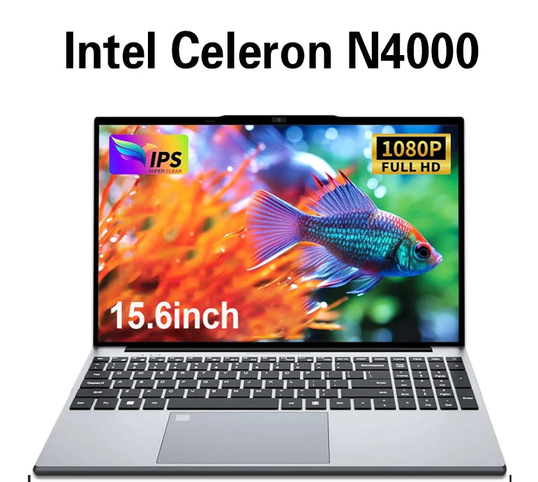 15.6" Ultra Slim Laptop Windows 11 Pro Intel Notebook PC Gamer Intel Celeron N4000 16GB RAM 1TB 2TB SSD Office Study Computer PC