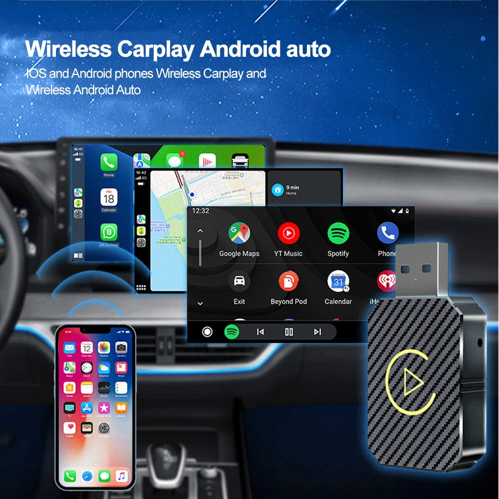 Mini Wired to Wireless Carplay&Android Auto Car AI Box Wireless Adapter Plug And Play Dongle Bluetooth 5.0/Wifi Type C USB Port