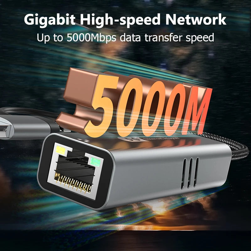 USB to 5Gbps Ethernet Adapter USB3.2 to RJ45 RTL8157 Chip Network Converter Support 5G/2.5G/1G/100Mbps for PC Windows 11 Laptop