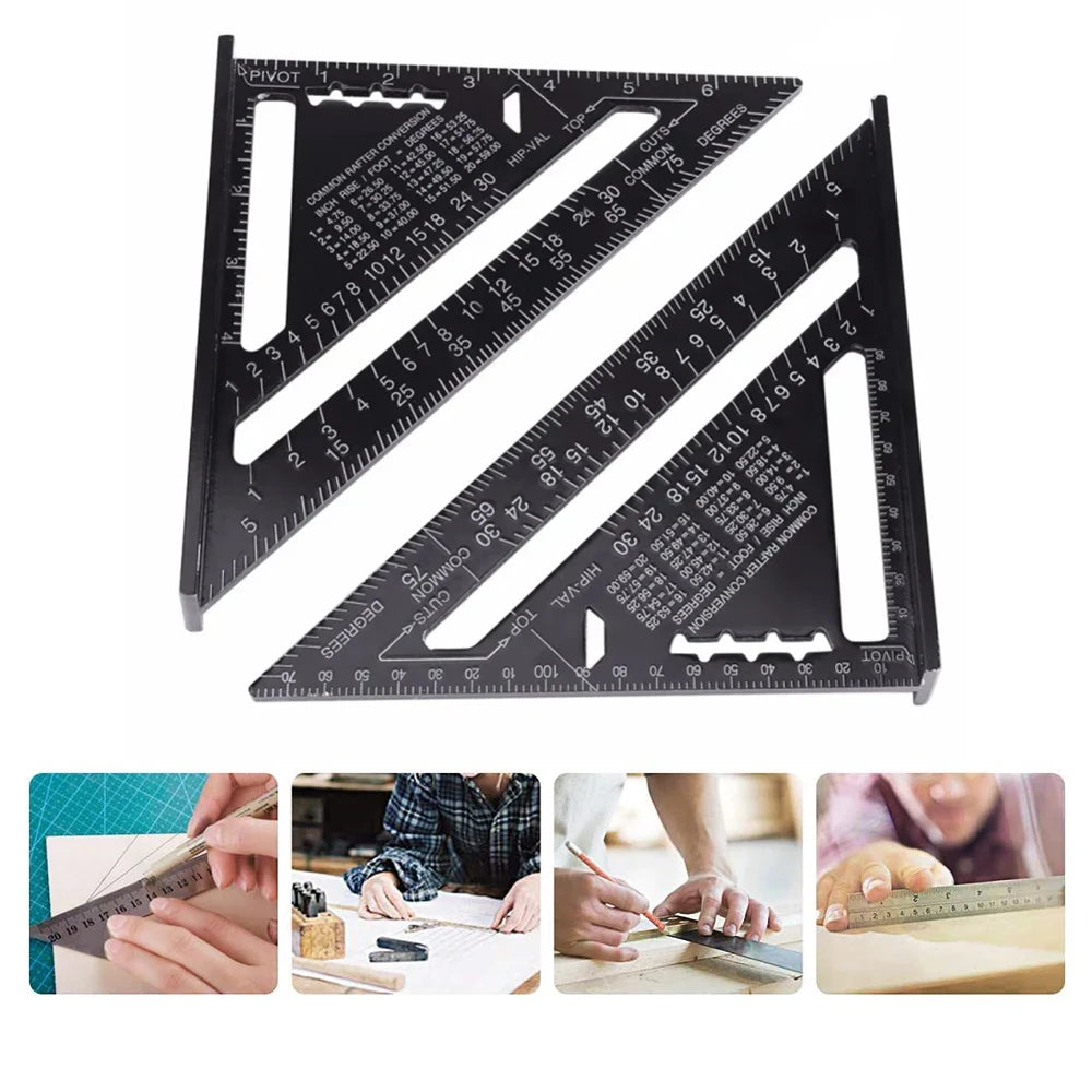 7'' /12" Rafter Square Carpenter Measuring Layout Tool Alloy Metal Triangle Ruler Protractor for Woodworking and Carpentry