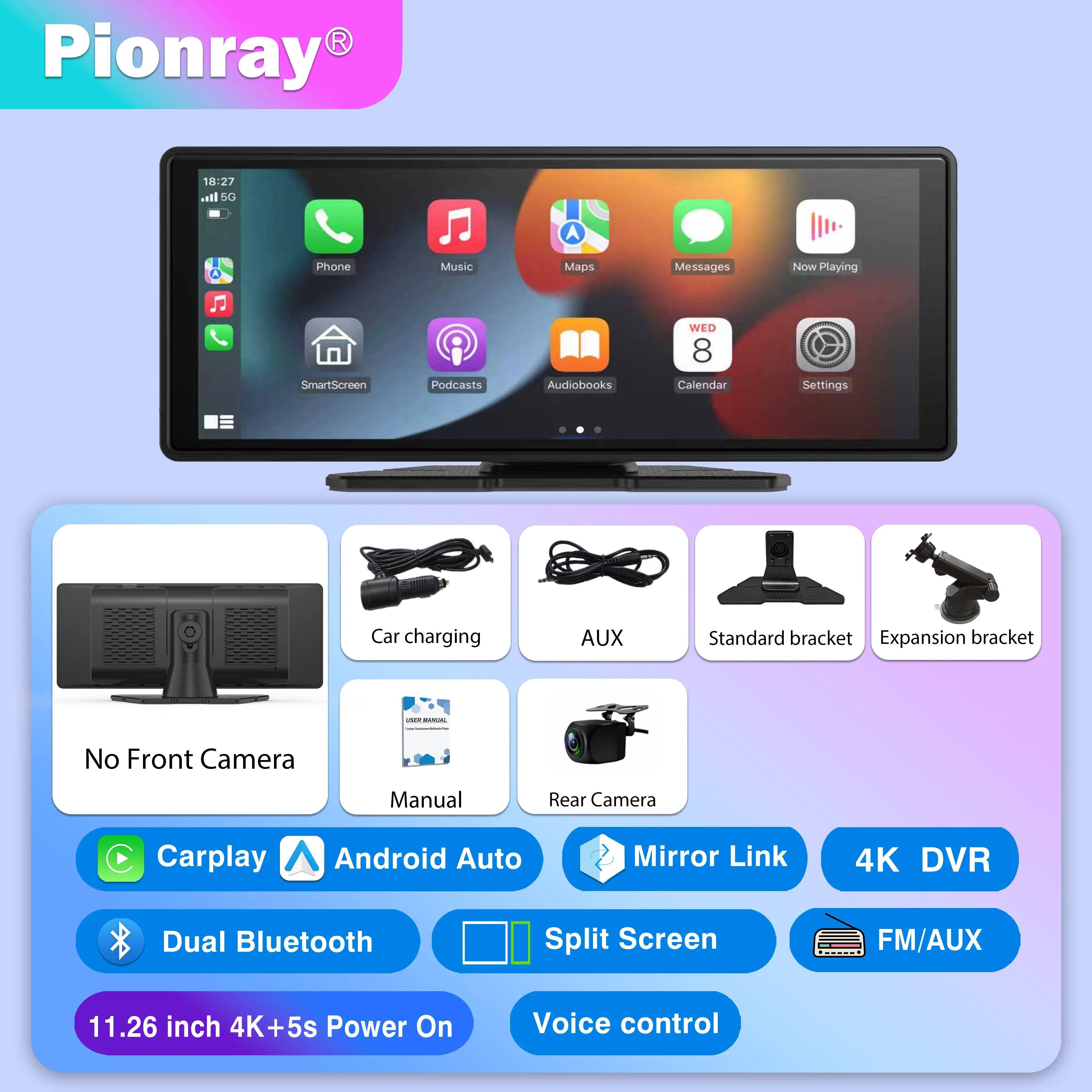 Pionray 7/10 inches android auto Universal Portable CarPlay for Car Screen Car Radio Video Wireless Carplay Screen for Apple