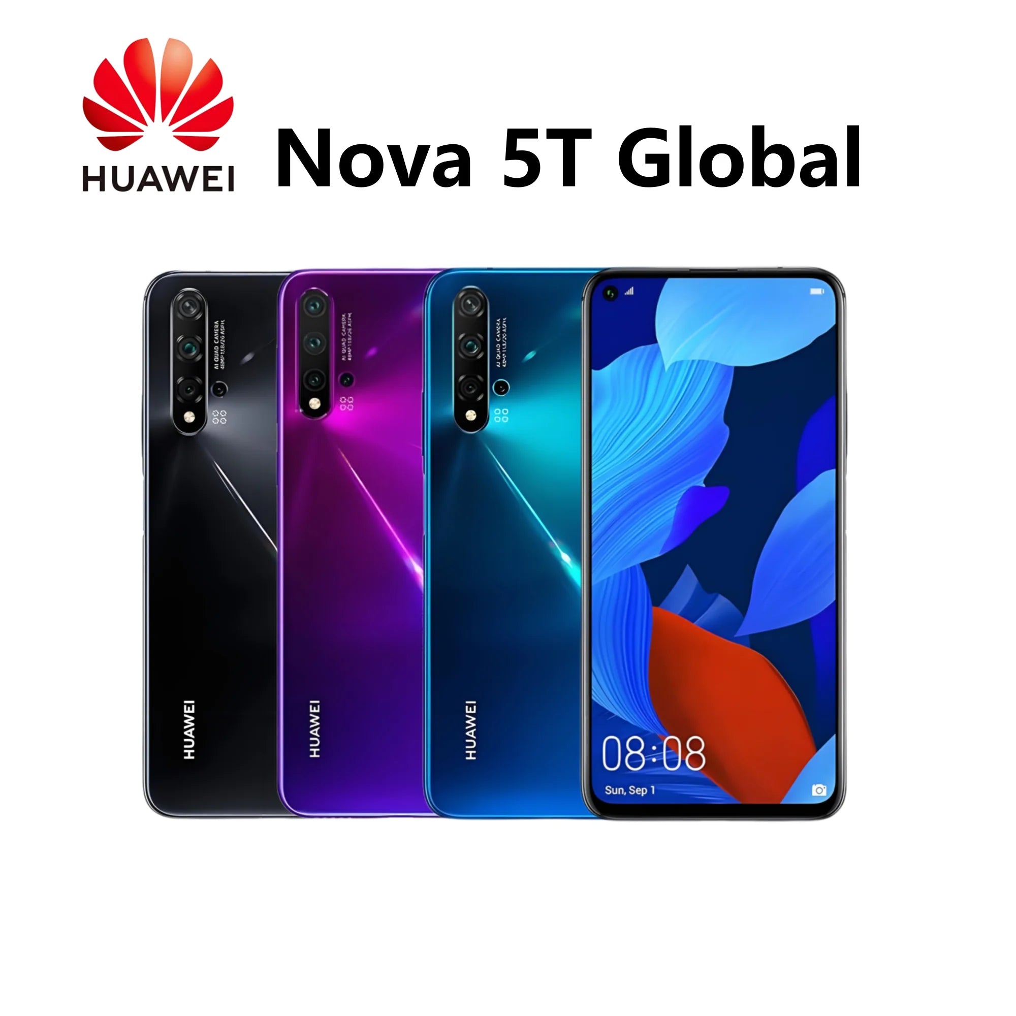 HUAWEI-Nova 5T,Smartphone Android,6.26 inch,128GB/256GB ROM,48MP,Google Play Store,Mobile phones,4G Network,Cellphones