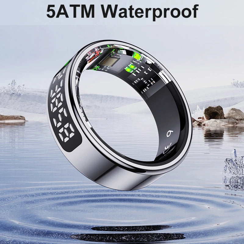 AMZMAX R11 Smart display Ring Men Women with Wireless Charging stand,Health and Sleep Monitor,5ATM Waterproof,Multi-sport Modes