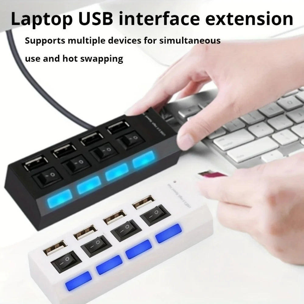 USB 2.0 Hub Multi USB Splitter Hub Use Power Adapter 7 Port Multiple Expander 2.0 USB Hub with Switch For PC