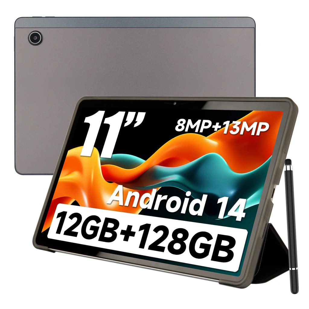 URAO C9+ 11 Inch Tablet Android 14 12GB RAM 128GB ROM(1TB TF Extensions) Octa-Core 2K Widevine L1 IPS 8MP+13MP 6800mAh Case Pen
