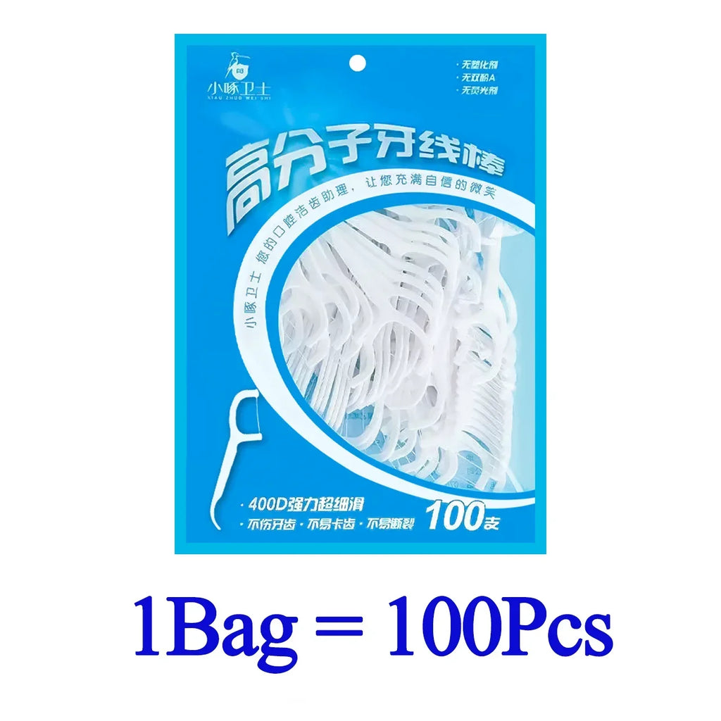 50-1000pcs Portable Dental Floss Toothpicks Teeth Stick Tooth Cleaning Interdental Brush Portable Dental Flosser For Home Travel