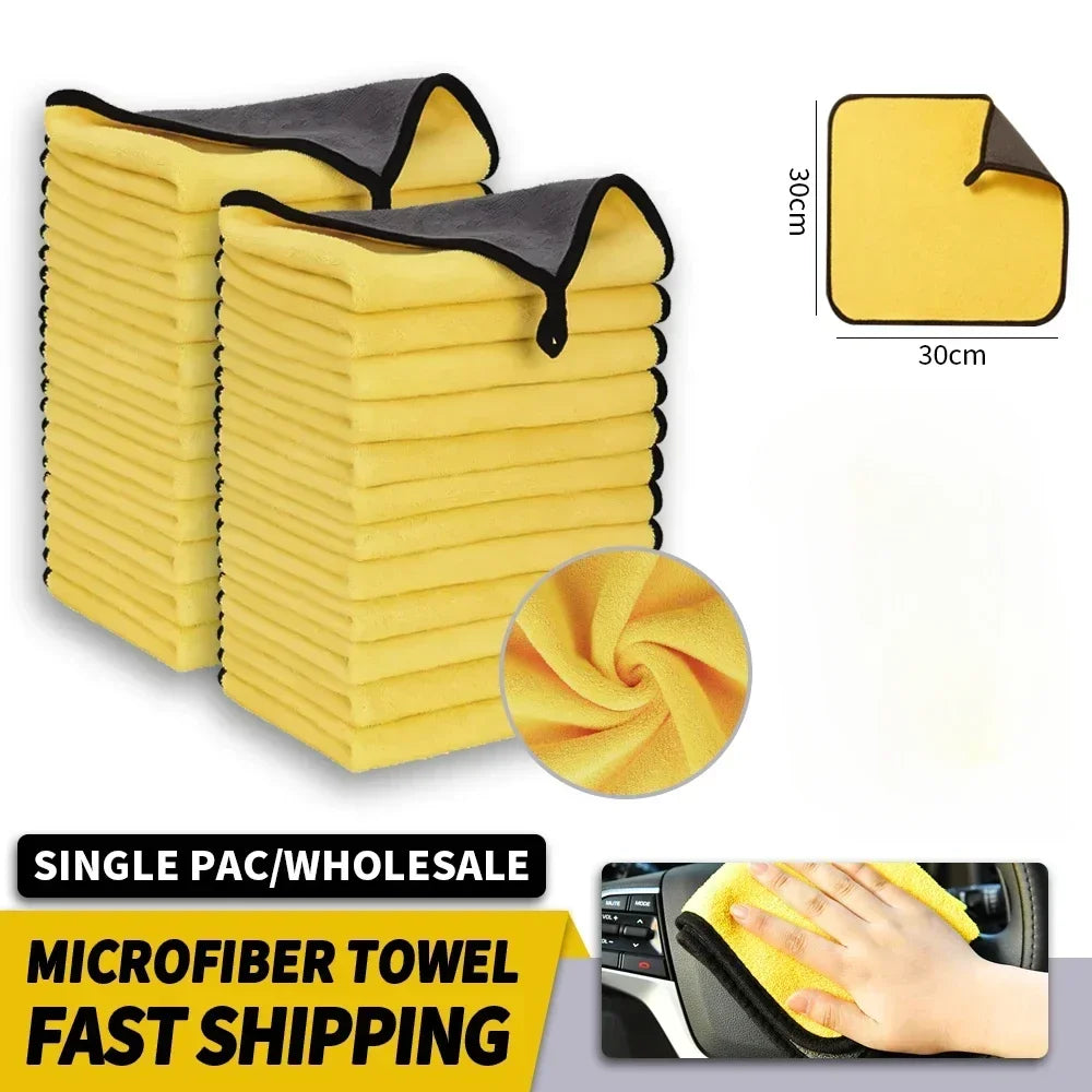 1/2/6pcs Microfiber Cleaning Towel Thicken Soft Drying Cloth Car Body Washing Towels Double Layer Clean Rags Car Accessories