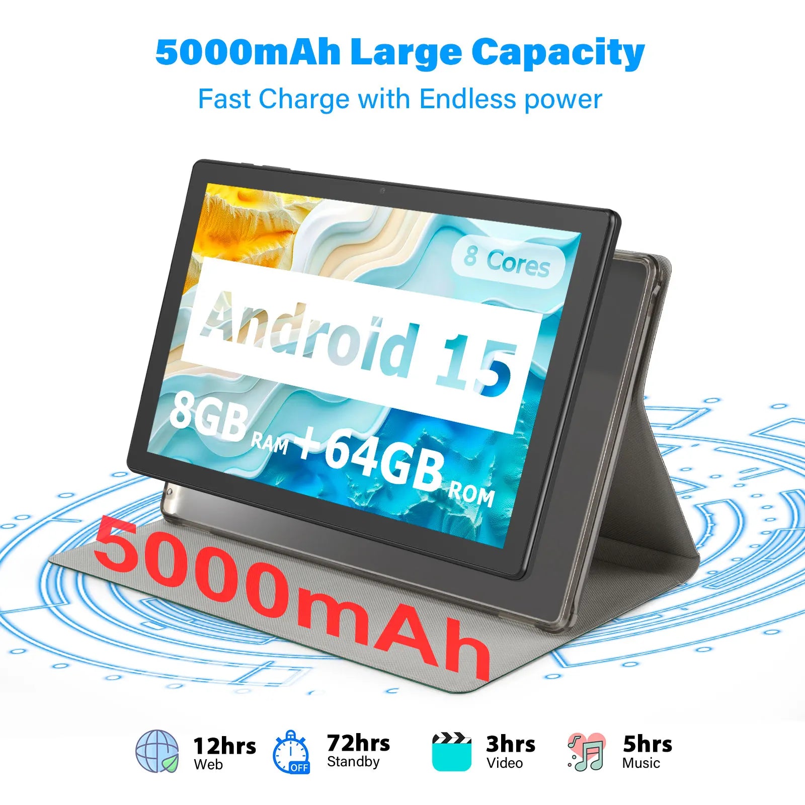 ANRY 2025 Android 15 IPS Display 10.1 Inch 8GB(4+4 Expand) RAM+64GB ROM Tablet 5000Mah Dual Camera 5GWifi A523 Octa-core Tablets