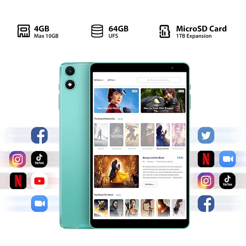 Teclast P85T Tablet PC Allwinner A523 8-Core/8inch 1280*800 HD IPS/4GB RAM/64GB ROM/5000mAh Type-C/Android 14/WiFi6+BT5.2