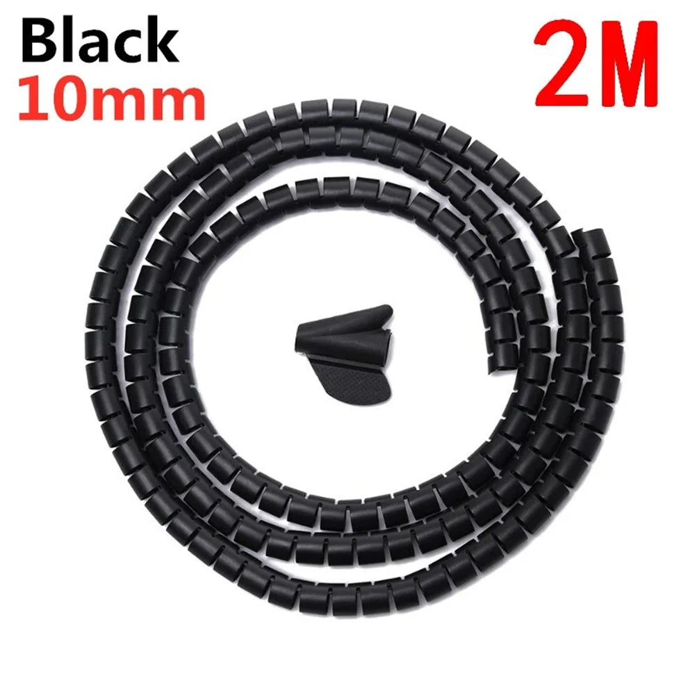 2M Flexible Spiral Cable Protector Wire 10/16mm Storage Wire Protection Cover Computer Cord Clip Organizer Management Tool