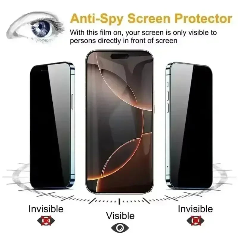 3Pcs Dust Free Installation Privacy Screen Protector for IPhone 16 14 11 12 13 15 Pro Max 7 8 Plus Mini X XR 17 Anti-spy Glass