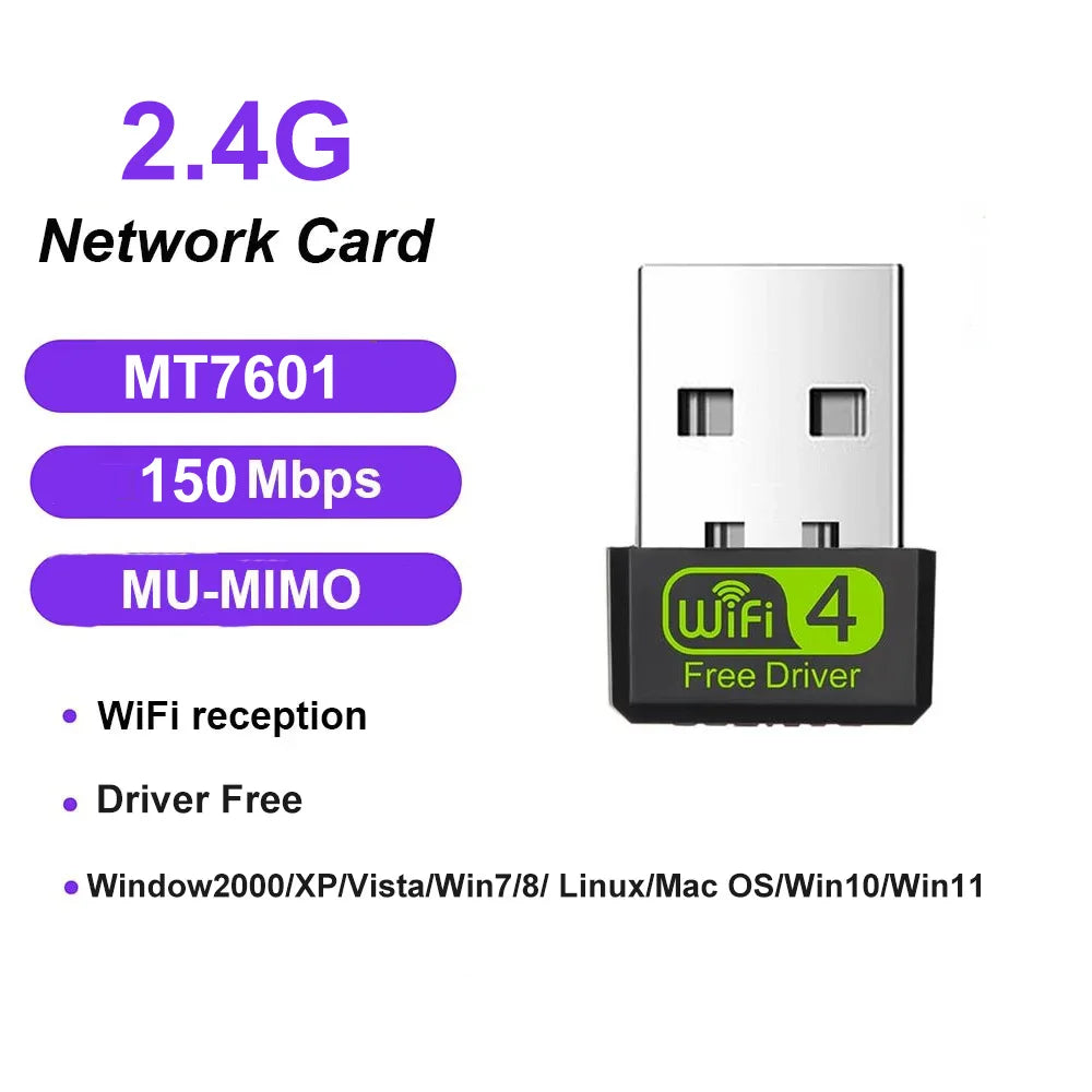 Mini USB WIFI 6 Dongle Network Card 2.4GHz Wi-Fi Lan Adapter Driver Free For PC Laptop Windows 7 10 11 300M 150M Receiver