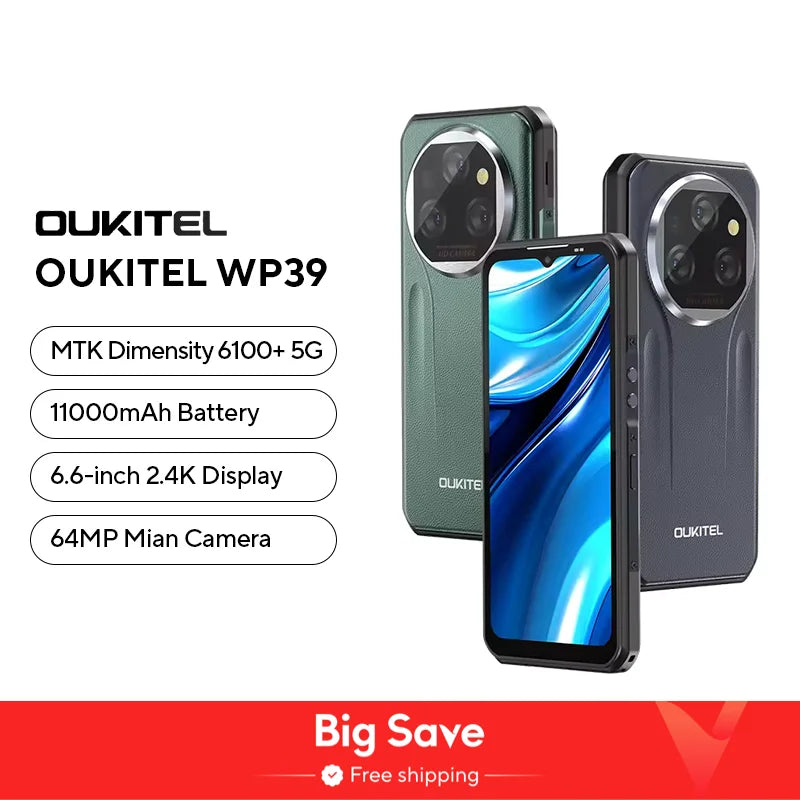 Oukitel wp39 5G Rugged Smartphone 24GB（6+18)+256GB 6.60"FHD+ 64MP Camera 11000mAh Cell phone Android 14